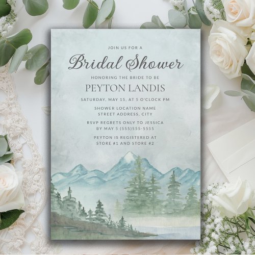 Rustic Mountains Snow Lake Painting Bridal Shower Invitation