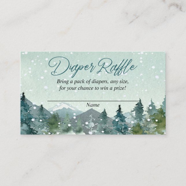 Rustic mountains snow winter diaper raffle cards (Front)