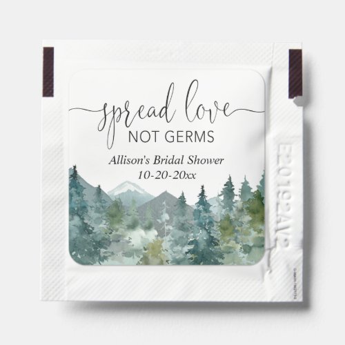 Rustic mountains spread love not germs bridal hand sanitizer packet