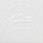 Rustic Mountains Stylish Round Return Address Embosser<br><div class="desc">Create Your Own Rustic Round Mountains Return Address Embosser! This modern and elegant design is perfect for those who live in mountain areas or love the mountains! This design features a full address in the outside circular frame and in the inside circle there is an image of MOUNTAIN picks and...</div>