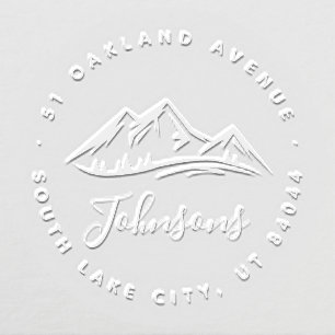 Rustic Mountains Stylish Round Return Address Embosser