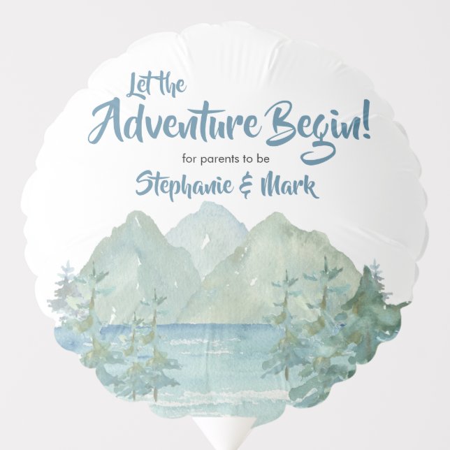 Rustic Mountains Watercolor Adventure Baby Shower Balloon (Front)