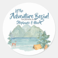 Rustic Mountains Watercolor Adventure Baby Shower Classic Round Sticker