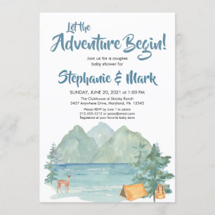 Rustic Mountains Watercolor Adventure Baby Shower Invitation