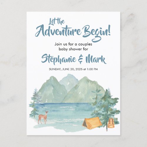 Rustic Mountains Watercolor Adventure Baby Shower Invitation Postcard