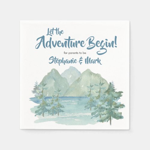 Rustic Mountains Watercolor Adventure Baby Shower  Napkins