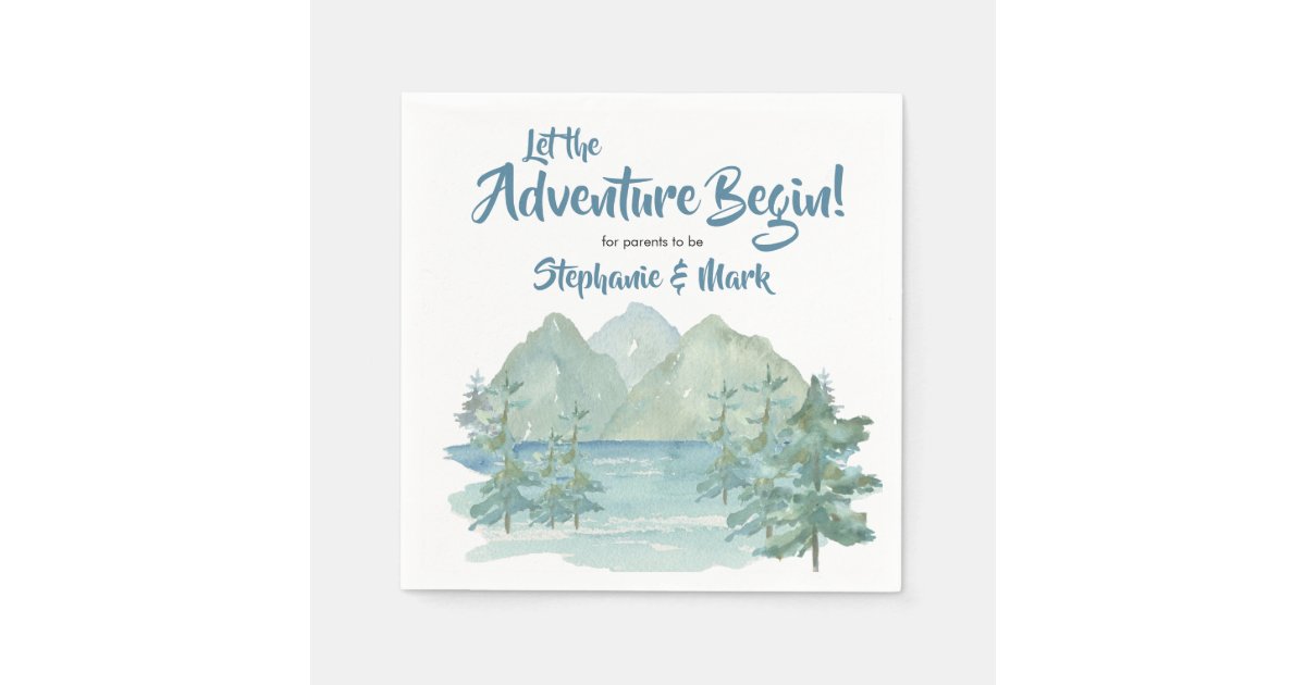 Rustic Mountains Watercolor Adventure Baby Shower Napkins | Zazzle