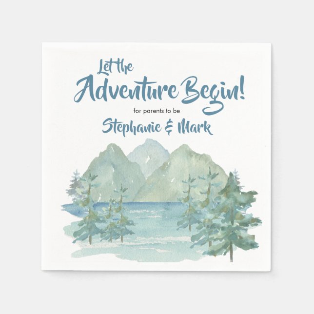 Rustic Mountains Watercolor Adventure Baby Shower  Napkins (Front)