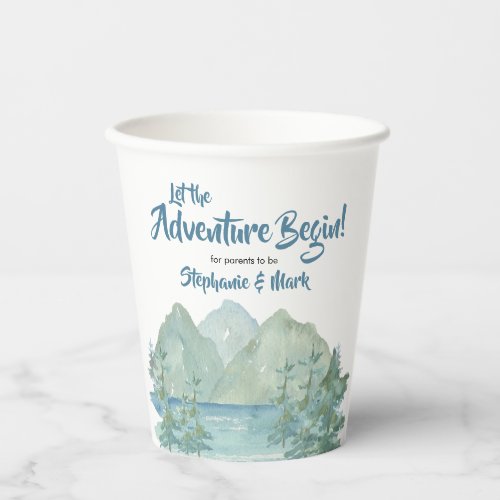 Rustic Mountains Watercolor Adventure Baby Shower Paper Cups
