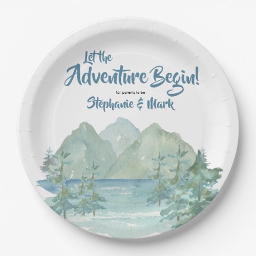 Rustic Mountains Watercolor Adventure Baby Shower Paper Plates