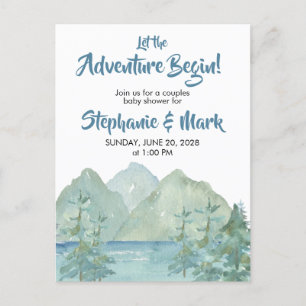 Rustic Mountains Watercolor Adventure Baby Shower Postcard