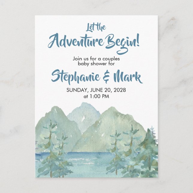 Rustic Mountains Watercolor Adventure Baby Shower  Postcard (Front)