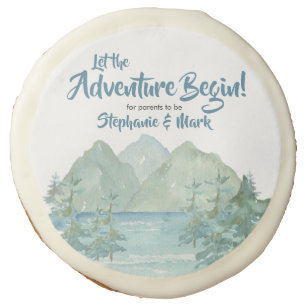 Rustic Mountains Watercolor Adventure Baby Shower Sugar Cookie