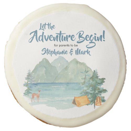 Rustic Mountains Watercolor Adventure Baby Shower Sugar Cookie