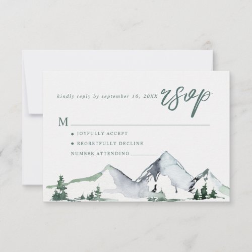 Rustic Mountains Watercolor Wedding RSVP Card