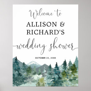 Rustic mountains wedding shower welcome sign