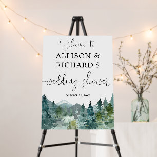 Rustic mountains wedding shower welcome sign