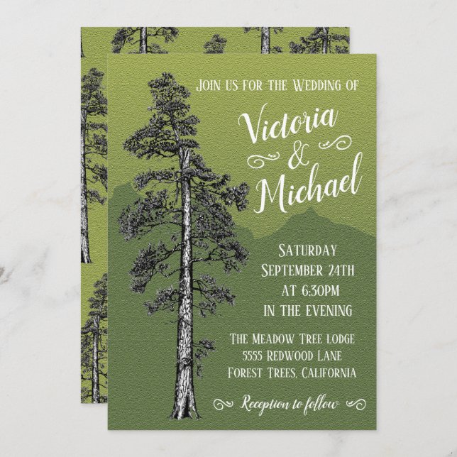 Rustic Mountatin Wedding in the woods Invitation (Front/Back)