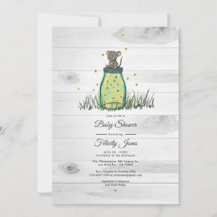 Rustic Mouse Firefly Mason Jar Baby Shower Invitation