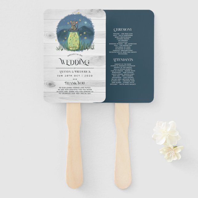 Rustic Mouse Firefly Mason Jar Hand Fan (Front and Back)