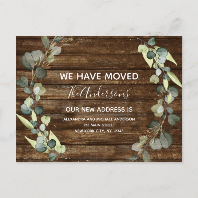 Rustic Moving Announcement Eucalyptus Greenery Postcard (Front)