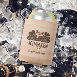 Rustic Mr and Mrs Country Wood Elegant Wedding Can Cooler