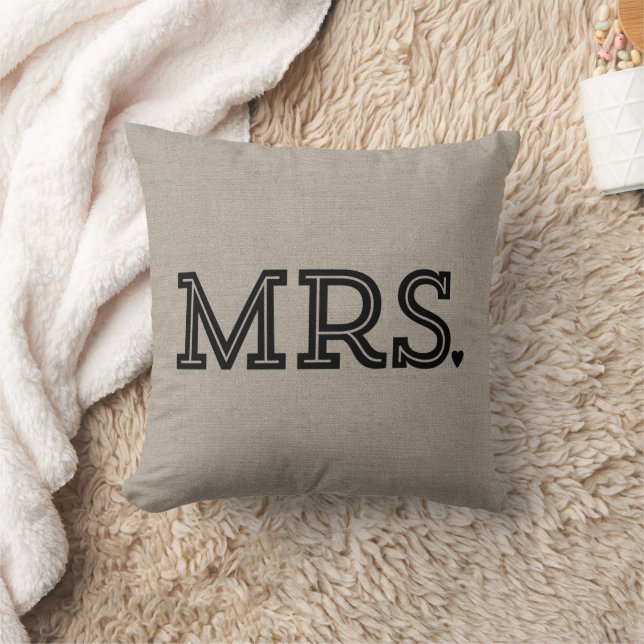 Rustic Mr. and Mrs. Cute Wedding Keepsake Throw Pillow (Blanket)