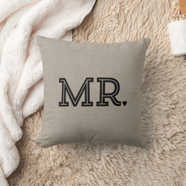 Rustic Mr. and Mrs. Cute Wedding Keepsake Throw Pillow (Blanket)