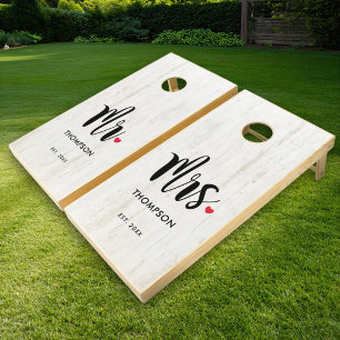Rustic Mr and Mrs Heart Wood Wedding Cornhole Set