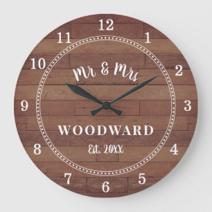 Rustic Mr And Mrs Monogrammed Wedding Newlyweds Large Clock