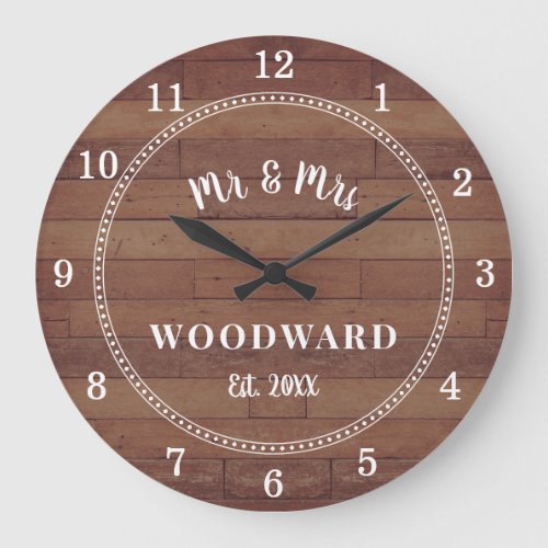 Rustic Mr And Mrs Monogrammed Wedding Newlyweds Large Clock