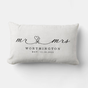 Rustic Mr. and Mrs. Newlywed Wedding Gift Lumbar Pillow