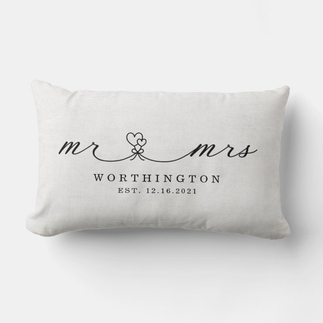 Rustic Mr. and Mrs.  Newlywed Wedding Gift Lumbar Pillow (Front)