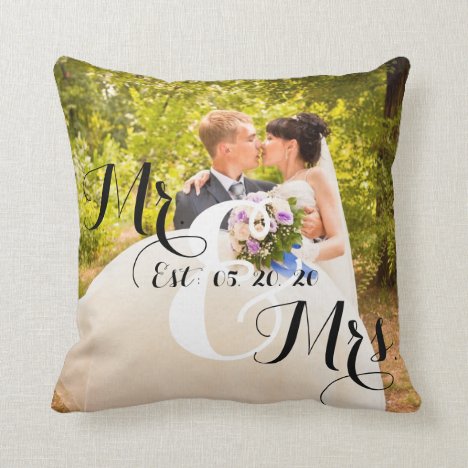 Rustic Mr and Mrs Photo | Wedding Throw Pillow