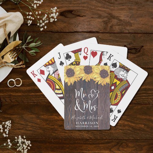 Rustic Mr and Mrs Sunflower Wedding Playing Cards