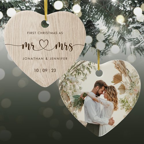 Rustic Mr and Mrs Wedding Photo Ceramic Ornament