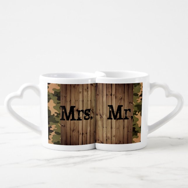 rustic mr and mrs western country Camo Wedding Coffee Mug Set (Front Nesting)