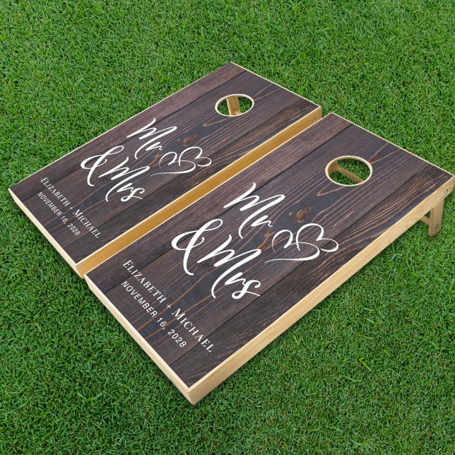 Rustic Mr Mrs Hearts Wedding Cornhole Set (Creator Uploaded)