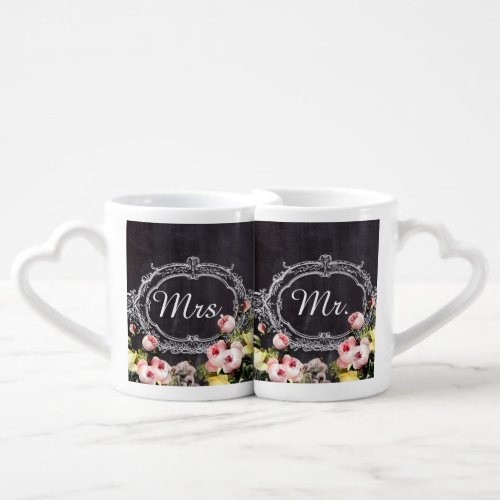 rustic mr mrs  vintage flowers Chalkboard wedding Coffee Mug Set
