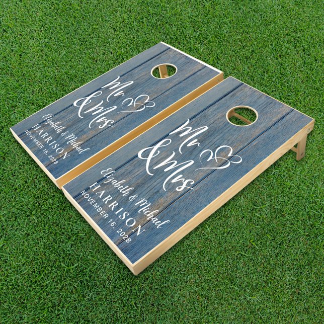 Rustic Mr Mrs Wedding Blue Barn Wood Cornhole Set (Creator Uploaded)
