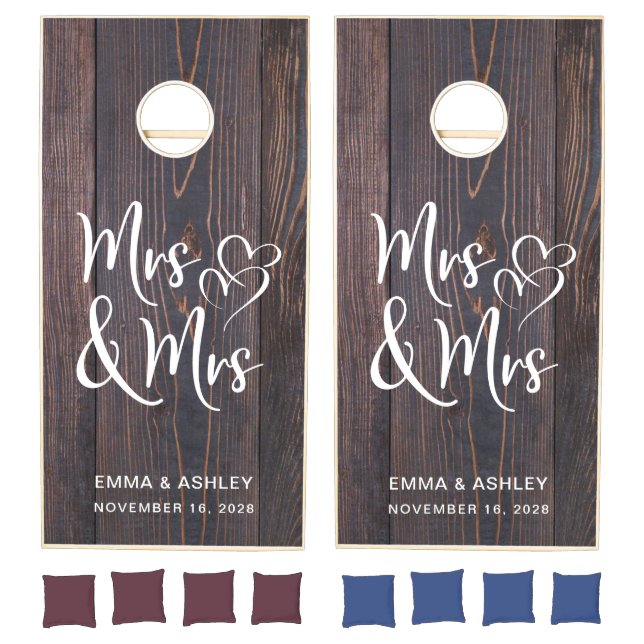 Rustic Mrs and Mrs Lesbian Wedding Cornhole Set (Set)