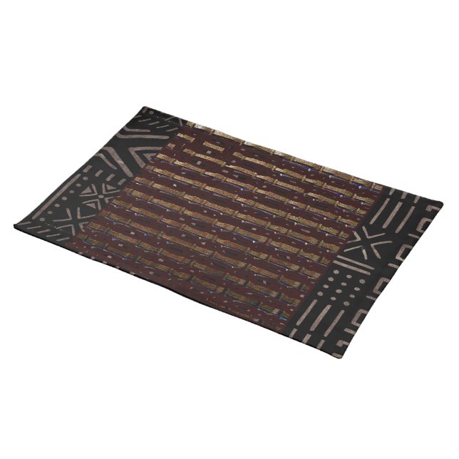 Rustic Mud Cloth Cotton Earthy Tribal  Cloth Placemat (On Table)