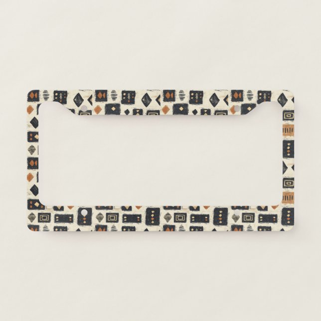 Rustic Mudcloth Geometric Pattern (1) License Plate Frame (Front)