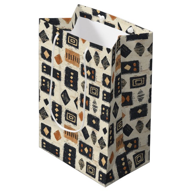 Rustic Mudcloth Geometric Pattern (1) Medium Gift Bag (Front Angled)