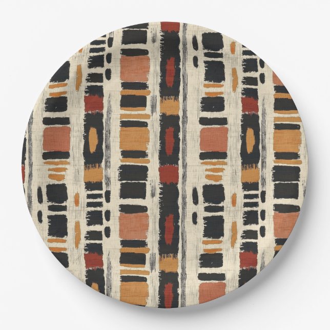 Rustic Mudcloth Geometric Pattern (1) Paper Plates (Front)