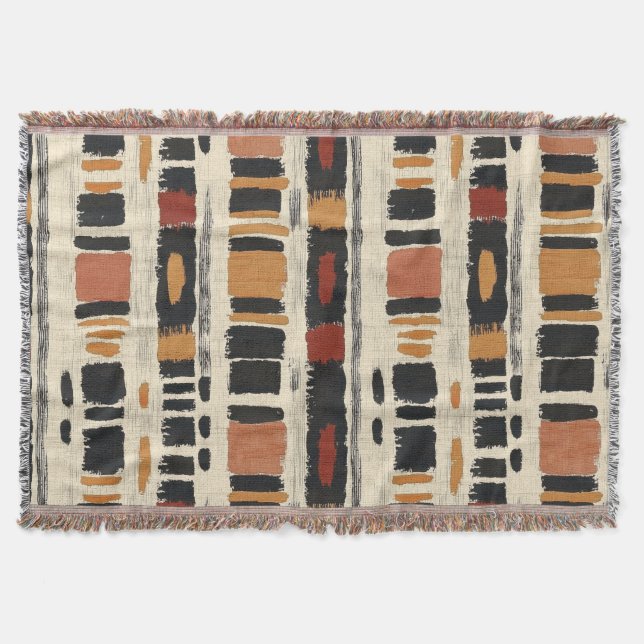 Rustic Mudcloth Geometric Pattern (1) Throw Blanket (Front)