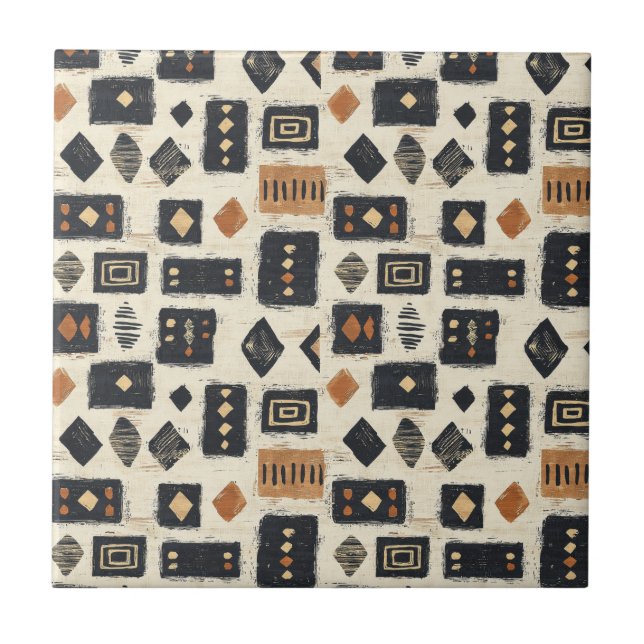 Rustic Mudcloth Geometric Pattern (2) Ceramic Tile (Front)