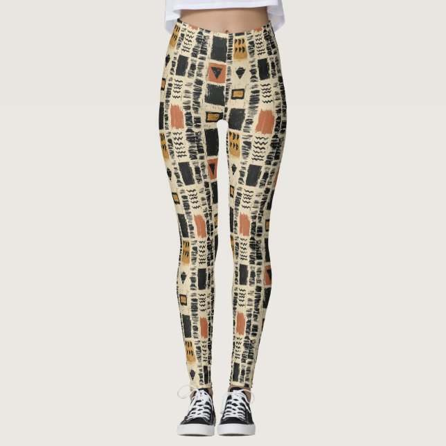 Rustic Mudcloth Geometric Pattern (2) Leggings (Front)