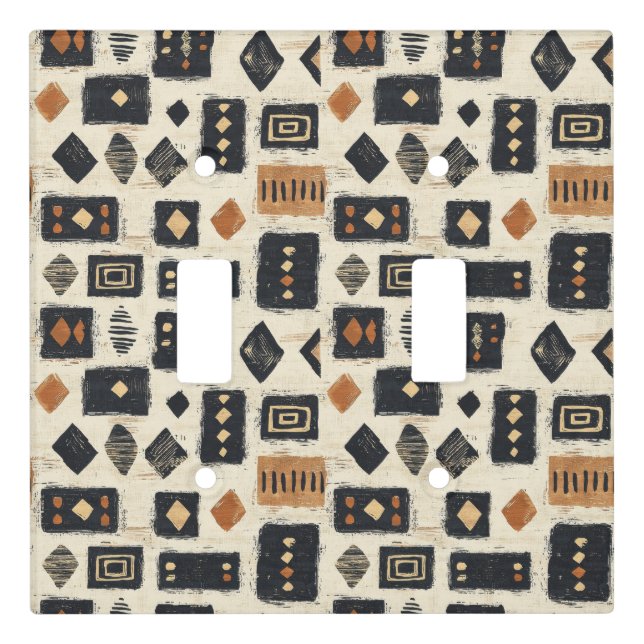 Rustic Mudcloth Geometric Pattern (2) Light Switch Cover (Front)