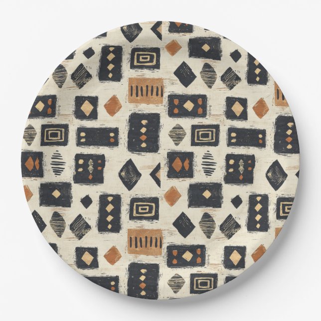 Rustic Mudcloth Geometric Pattern (2) Paper Plates (Front)